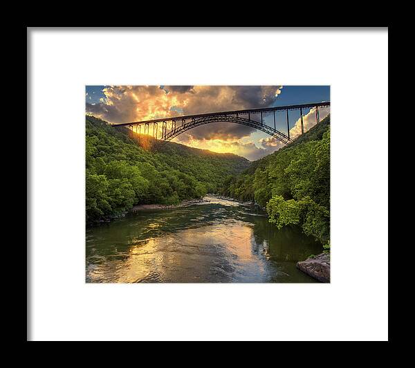 New River Gorge Bridge Framed Print featuring the photograph New River Evening Glow by Mary Almond