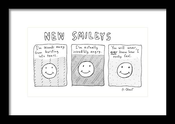 Smiley's Framed Print featuring the drawing New Versions Of The Stick Figure Smiley's by Roz Chast