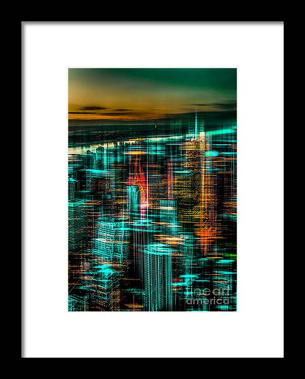 Nyc Framed Print featuring the photograph New York - the night awakes - green by Hannes Cmarits