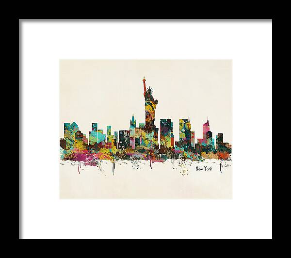 New York Skyline Framed Print featuring the painting New York by Bri Buckley
