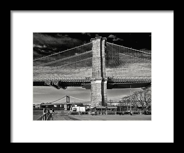 Amazing Brooklyn Bridge Framed Print featuring the photograph New York Bridges in Black and White by Mitchell R Grosky