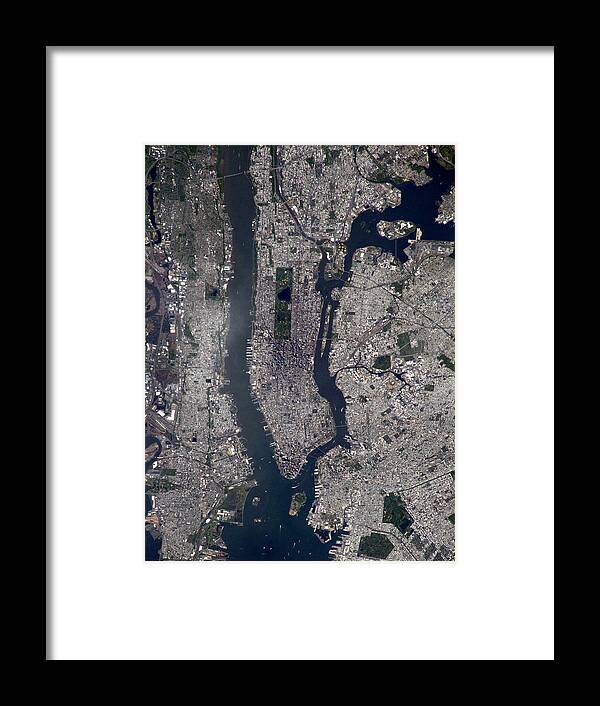 Satellite Image Framed Print featuring the photograph New York City, Satellite Image by Science Source