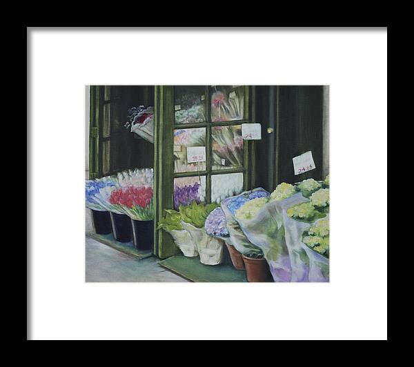 Fine Art Painting Framed Print featuring the painting New York Flower Shop by Rebecca Matthews