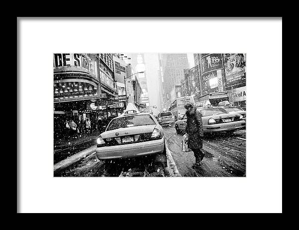 New York Framed Print featuring the photograph New York In Blizzard by Martin Froyda