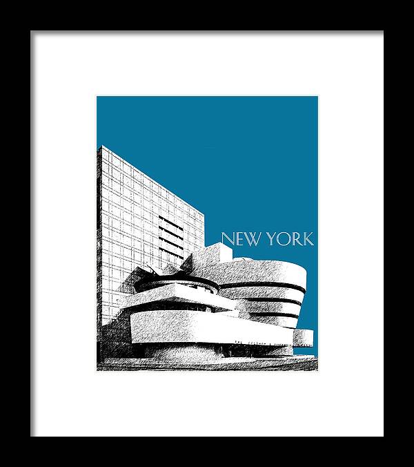 Architecture Framed Print featuring the digital art New York Skyline Guggenheim Art Museum - Steel Blue by DB Artist