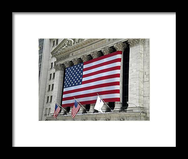 American Flag Framed Print featuring the photograph New York Stock Exchange by Joan Reese