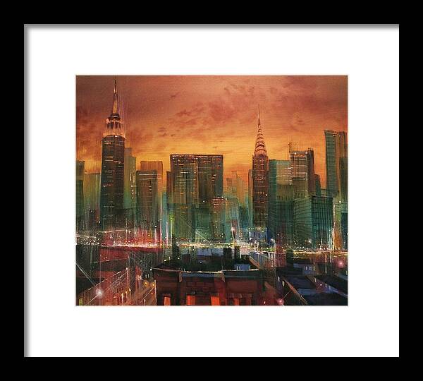 Chrysler Building Framed Print featuring the painting New York the Emerald City by Tom Shropshire