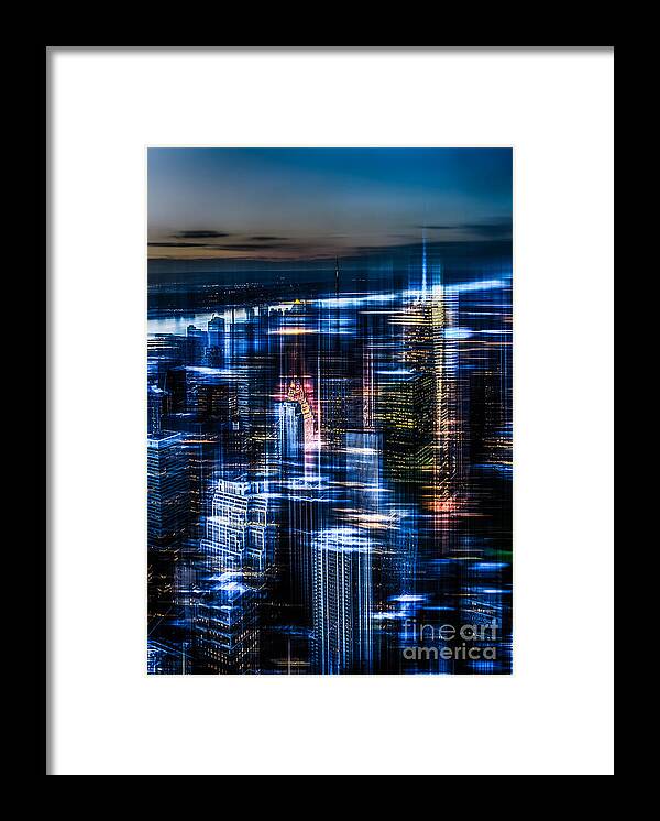 Nyc Framed Print featuring the photograph New York - the night awakes - blue I by Hannes Cmarits