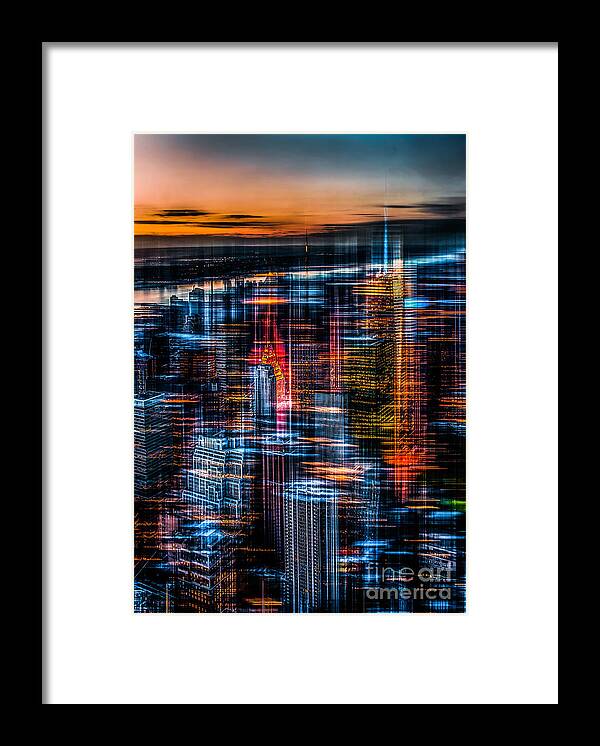 Nyc Framed Print featuring the photograph New York- the night awakes - orange by Hannes Cmarits