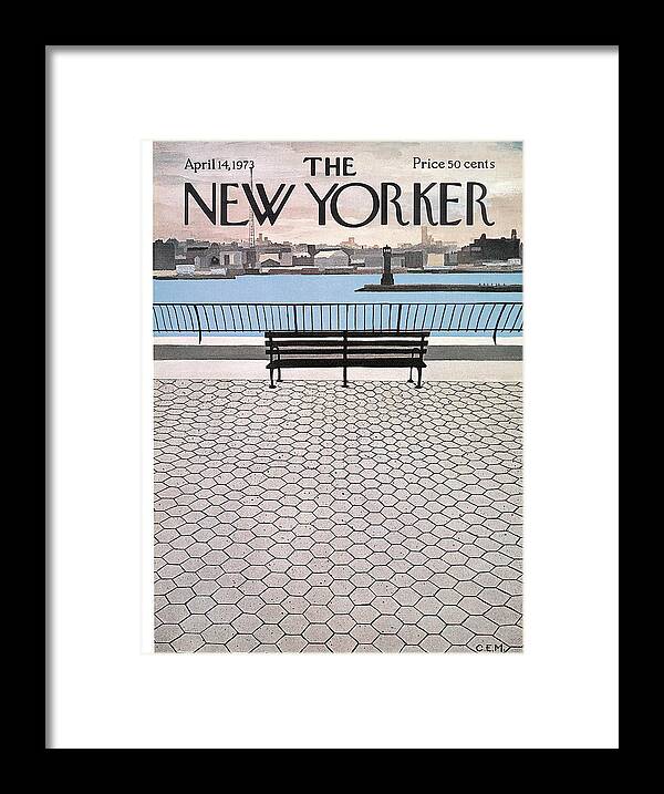 Bench Framed Print featuring the painting New Yorker April 14th, 1973 by Charles E Martin