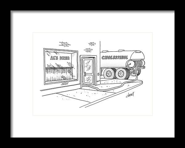 No Caption
A Large Tank Truck With The Word Printed On It Stands Outside Al's Diner. Its Fuel Hose Leads Right Into The Diner Through The Open Door. 
No Caption
A Large Tank Truck With The Word Printed On It Stands Outside Al's Diner. Its Fuel Hose Leads Right Into The Diner Through The Open Door. 
Fitness Framed Print featuring the drawing New Yorker April 18th, 1988 by Tom Cheney