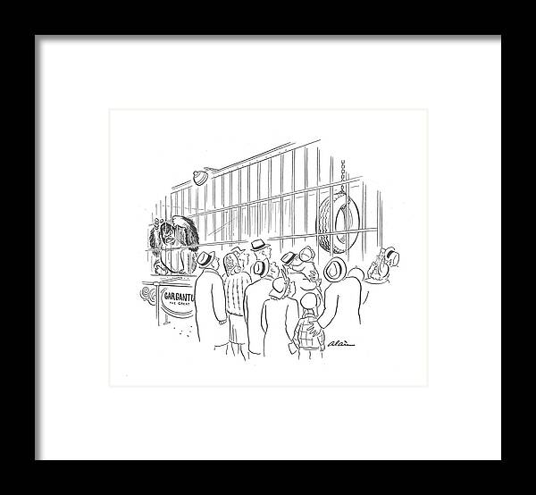 111873 Ala Alain Large Gathering Around The Gorilla Cage Framed Print featuring the drawing New Yorker April 25th, 1942 by Alain