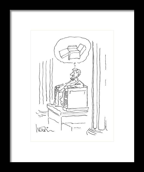 No Caption
Statue Of Lincoln Sitting In A Chair. Mental Image Of Lincoln Thinking About A Reclining Chair. 
No Caption
Statue Of Lincoln Sitting In A Chair. Mental Image Of Lincoln Thinking About A Reclining Chair. 
Furniture Framed Print featuring the drawing New Yorker April 28th, 1986 by Arnie Levin