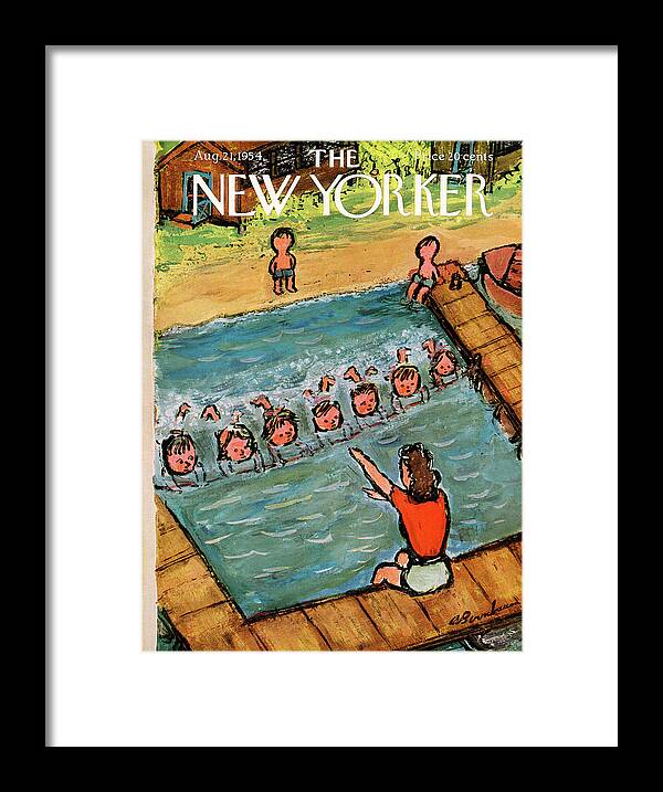 Swim Framed Print featuring the painting New Yorker August 21st, 1954 by Abe Birnbaum