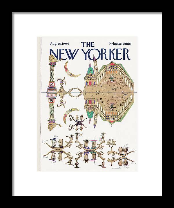 Saul Steinberg 49817 Steinbergattny Framed Print featuring the painting New Yorker August 29th, 1964 by Saul Steinberg