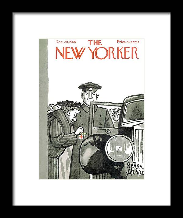 Automobile Framed Print featuring the painting New Yorker December 20th, 1958 by Peter Arno