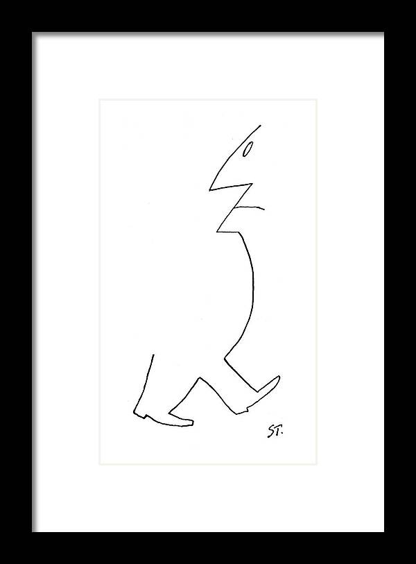97664 Sst Saul Steinberg (silhouette Of A Man's Legs And Torso Shifts Into A Profile Of The Man Facing The Opposite Direction.) Abstract Being Con?ict Contradiction Direction Facing Fantastic Fantasy Identity Internal Into Legs Man Man's Men Mind Odd Opposite Opposites Pro?le Shifts Silhouette State Strange Surreal Torso Weird Framed Print featuring the drawing New Yorker December 26th, 1953 by Saul Steinberg