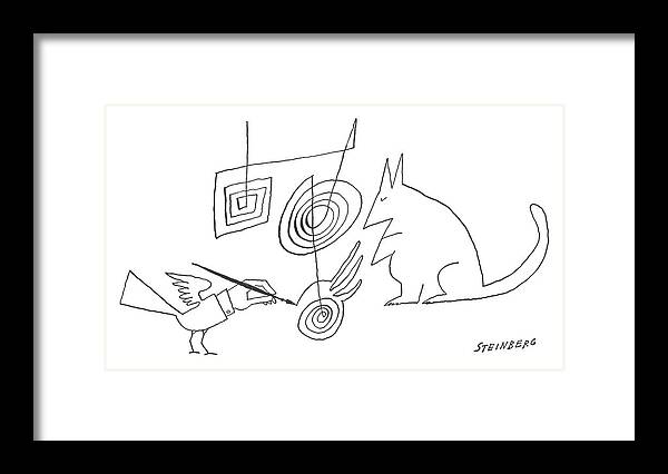 115548 Sst Saul Steinberg (a Cat Watching A Half-bird Framed Print featuring the drawing New Yorker December 28th, 1963 by Saul Steinberg