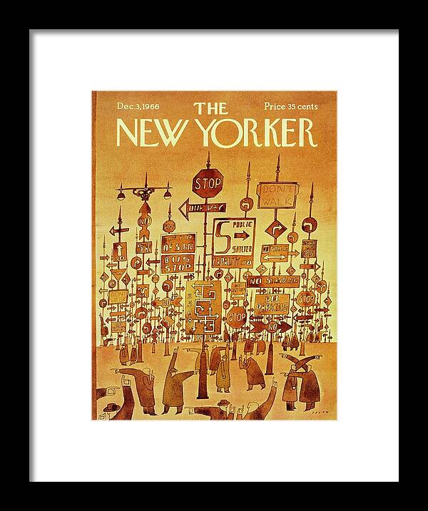 Illustration Framed Print featuring the painting New Yorker December 3rd 1966 by Jean-Michel Folon