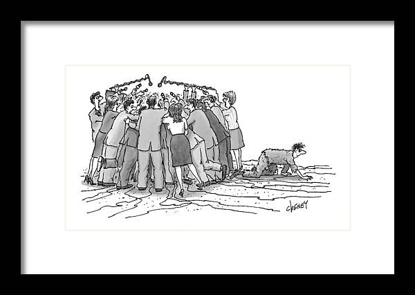 (man Crawling Out From Mob Of Media People.) Media Framed Print featuring the drawing New Yorker December 7th, 1998 by Tom Cheney