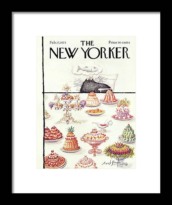 Cat Framed Print featuring the painting New Yorker February 17th, 1973 by Ronald Searle