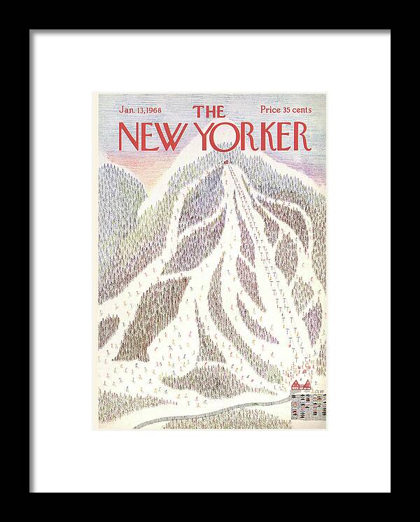 Skiers Framed Print featuring the painting New Yorker January 13th, 1968 by Charles E Martin