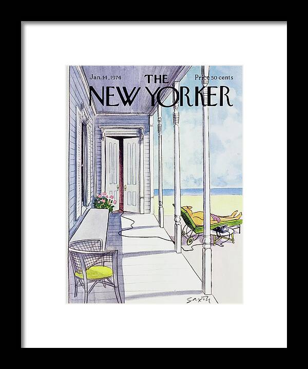 Illustration Framed Print featuring the painting New Yorker January 14th 1974 by Charles D Saxon