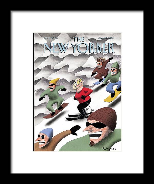 Down The Hill Artkey 50973 Framed Print featuring the painting New Yorker January 25th, 1999 by Ian Falconer