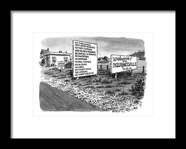 Insuranceville Framed Print featuring the drawing New Yorker January 25th, 1999 by John Jonik