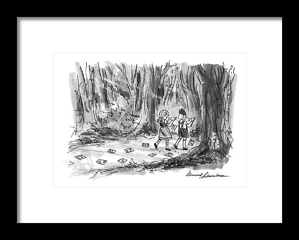 (hansel And Gretal Reads Magazines To Leave A Trail Of Magazine Subscription Inserts While Walking Through A Forest.)
Writing Framed Print featuring the drawing New Yorker July 25th, 1994 by Bernard Schoenbaum