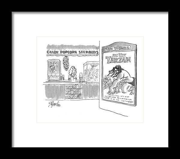 Popcorn Framed Print featuring the drawing New Yorker July 5th, 1999 by Edward Frascino