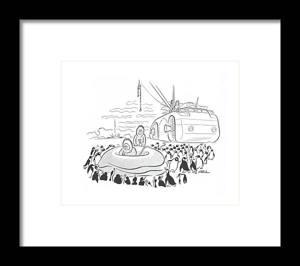 110493 Ala Alain Arctic Snow Cruiser Has Flat Tire Framed Print featuring the drawing New Yorker July 6th, 1940 by Alain