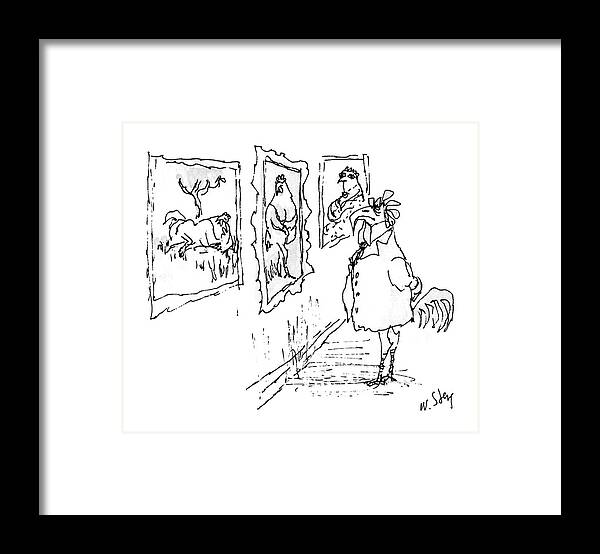 No Caption
Rooster Stares At Portraits Of Roosters In Gallery Or Museum. 
No Caption
Rooster Stares At Portraits Of Roosters In Gallery Or Museum. 
Art Framed Print featuring the drawing New Yorker June 29th, 1987 by William Steig