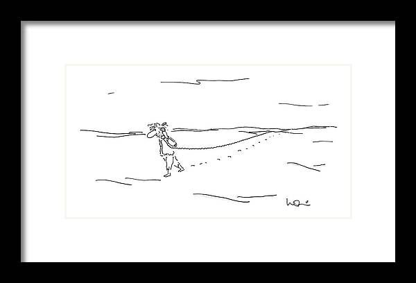 No Caption
Telephone: Man Walks Through Desert With Telephone Handset On Extension Cord Stretching Out Behind Him. 
No Caption
Telephone: Man Walks Through Desert With Telephone Handset On Extension Cord Stretching Out Behind Him. 
Problems Framed Print featuring the drawing New Yorker March 16th, 1987 by Arnie Levin