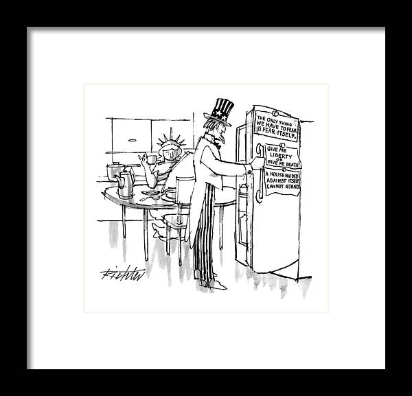 Government Framed Print featuring the drawing New Yorker March 23rd, 1992 by Mischa Richter