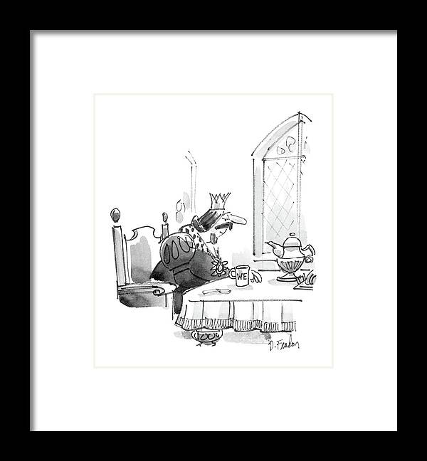 No Caption
King At Breakfast Cable Framed Print featuring the drawing New Yorker March 24th, 1986 by Dana Fradon
