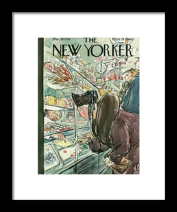 Shopping Framed Print featuring the painting New Yorker March 28, 1936 by Perry Barlow