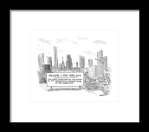 No Caption
Roadsign Reads Framed Print featuring the drawing New Yorker May 16th, 1988 by James Stevenson