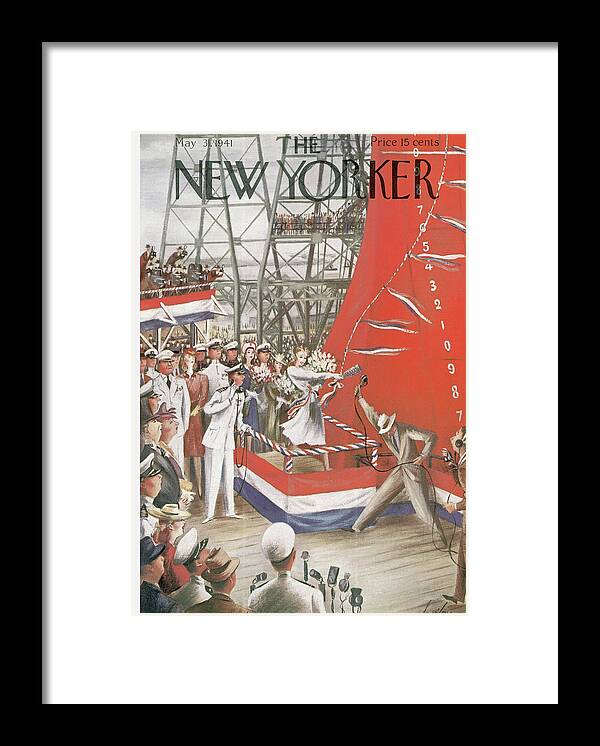 Navy Framed Print featuring the painting New Yorker May 31, 1941 by Constantin Alajalov