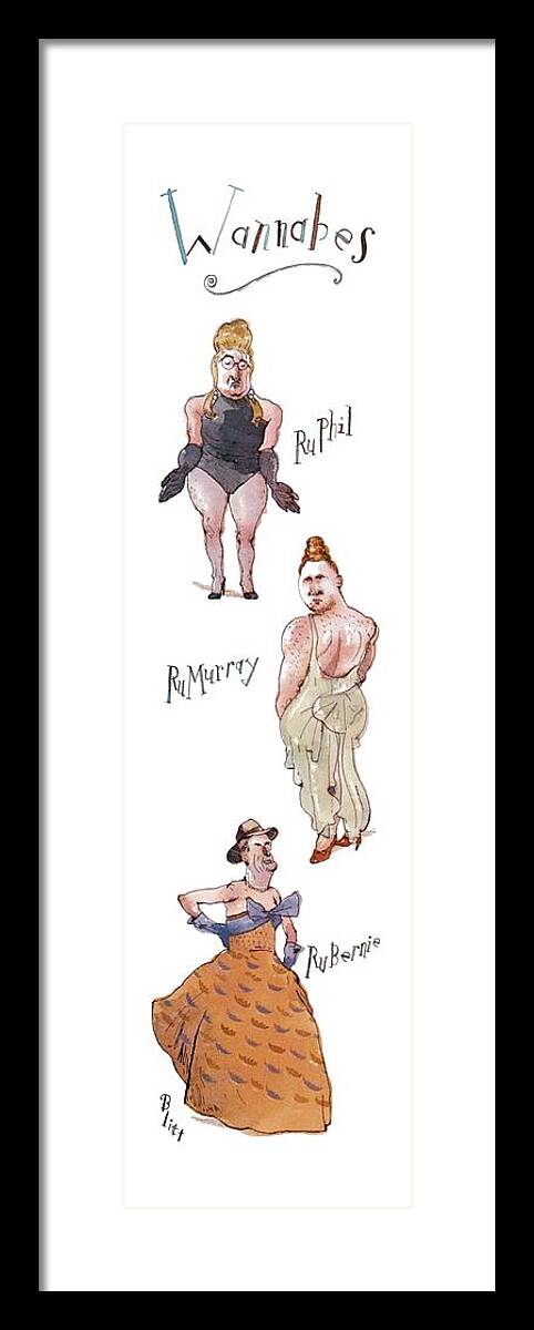 (three Rather Burly Men In Drag Framed Print featuring the drawing New Yorker November 1st, 1993 by Barry Blitt