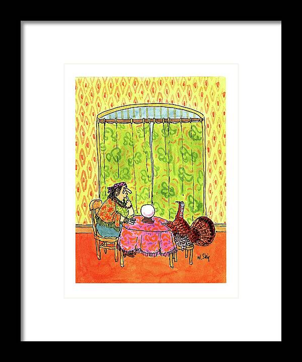 
(color Spread Showing A Turkey Getting His Fortune Told And The Fortune Teller Looking Into Her Crystal Ball And Shedding A Tear. Cartoon Ran In The Thanksgiving Issue.) 
Science Framed Print featuring the drawing New Yorker November 30th, 1992 by William Steig