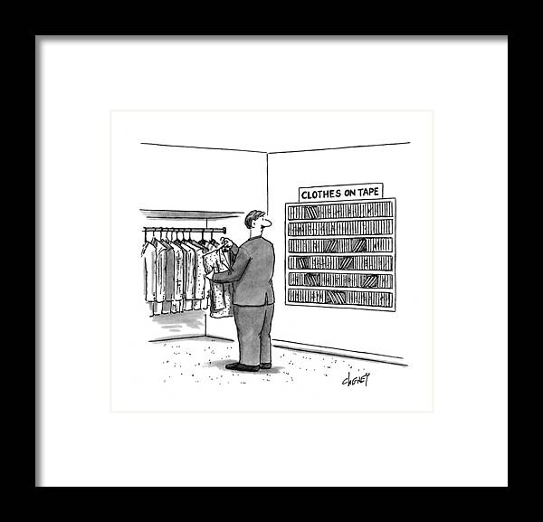 (a Man Shopping For Clothes Sees A Shelf Marked Framed Print featuring the drawing New Yorker November 7th, 1994 by Tom Cheney