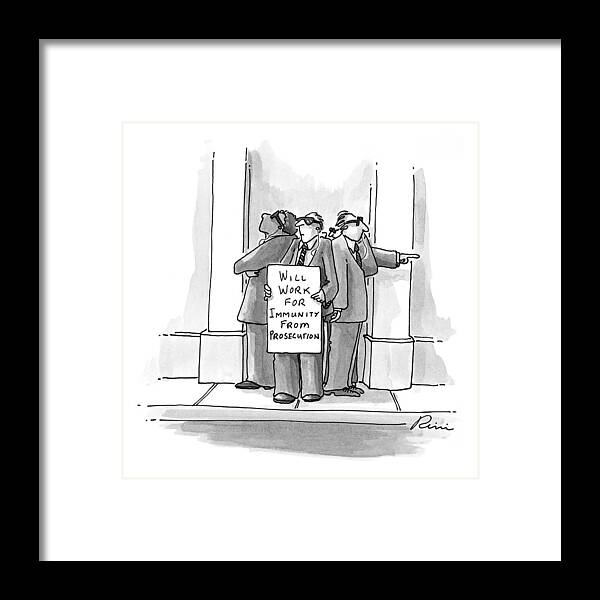 Government Framed Print featuring the drawing New Yorker October 26th, 1998 by J.P. Rini