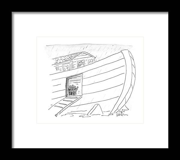 (noah's Ark With An Umbrella Stand In Entrance.) Weather Framed Print featuring the drawing New Yorker October 5th, 1987 by Arnie Levin