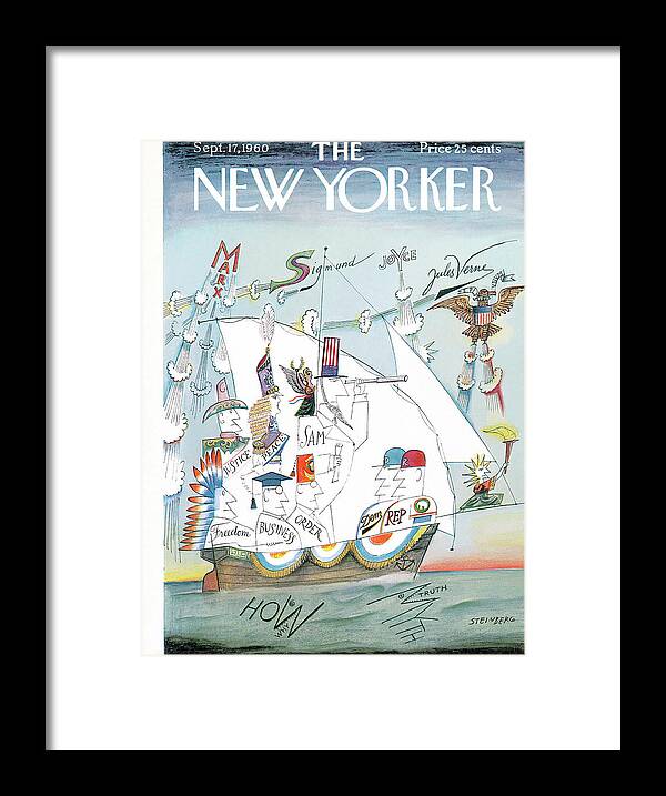 Saul Steinberg 49631 Steinbergattny  Framed Print featuring the painting New Yorker September 17th, 1960 by Saul Steinberg