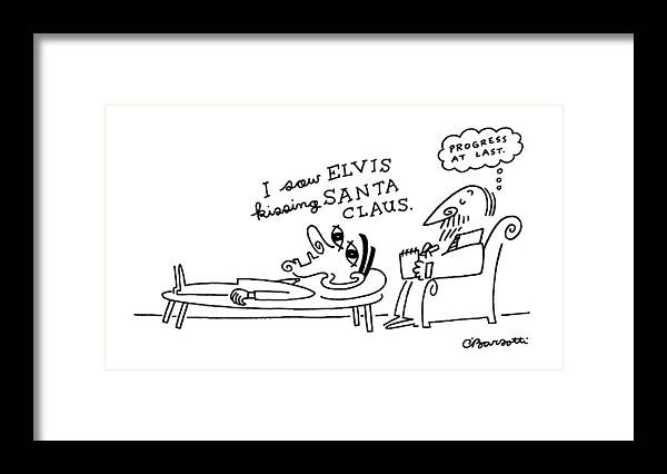 
Strange Looking Man On Psychiatrist's Couch Singing Framed Print featuring the drawing New Yorker September 19th, 1988 by Charles Barsotti