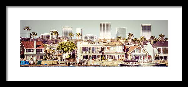 1950s Framed Print featuring the photograph Newport Beach Skyline Vintage Panorama by Paul Velgos