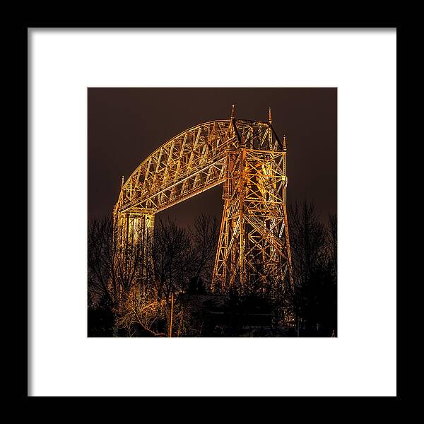 Aerial Framed Print featuring the photograph Night At Duluth Aerial Lift Bridge by Paul Freidlund