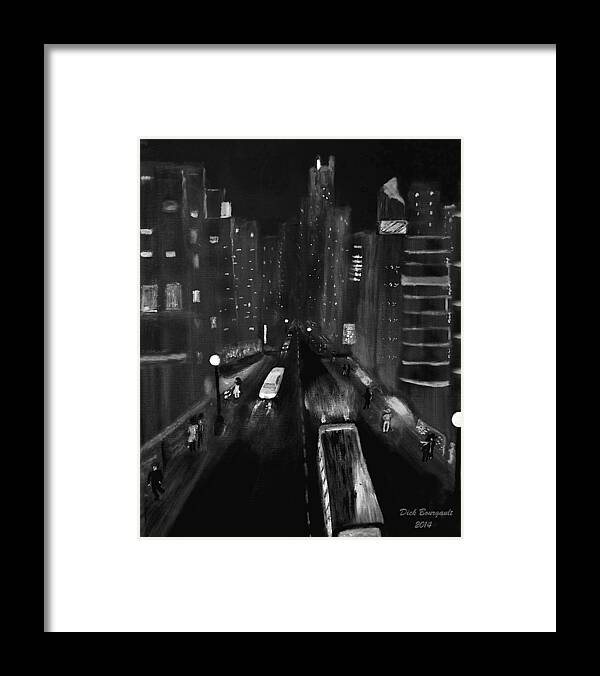 Night Framed Print featuring the painting Night City Scape by Dick Bourgault