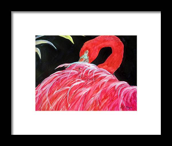 Pink Framed Print featuring the painting Night Flamingo by Lil Taylor